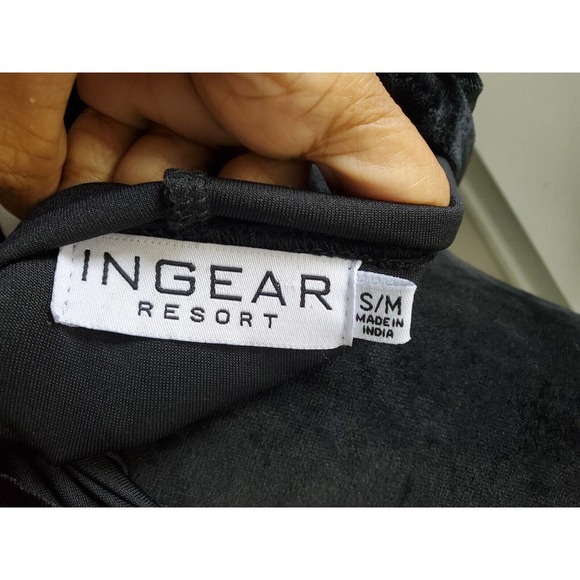 Ingear Resort Black Velvet Polyester V-Neck Long Sleeve Knee Length Dress S/M - Picture 10 of 15